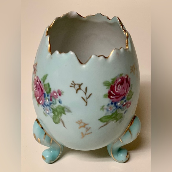 Vintage 1950s Napcoware Gold Trim Rose Design 3 Footed Ceramic Egg Vase - Picture 7 of 16